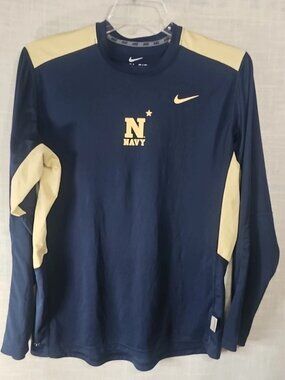 Men's Navy/Gold Nike Dri-Fit Long Sleeve Shirt W/U.S. Naval Academy Logo-Medium